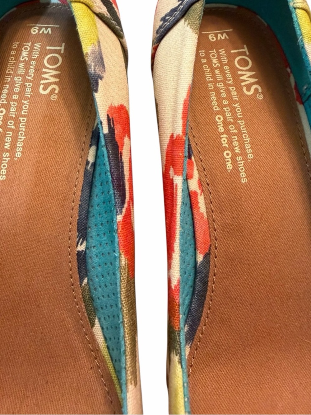 Bohemian Cottagecore Floral TOMS Cork Wedge Peep Toe Heels Size 9 - Picture 6 of 9